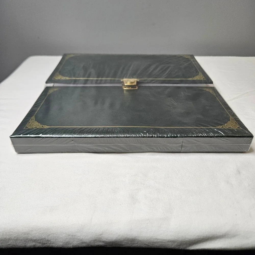 Dark Green Faux Leather Dual Open Photo Album Gold Filigree 12x12 Square Latch